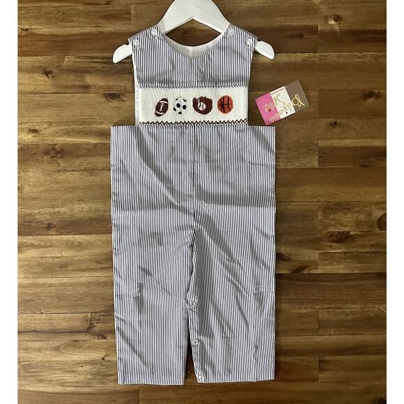 NWT Banana Split Gray Striped Smocked Sports Longall Sleeveless Pants Boys 24M - Picture 2 of 7